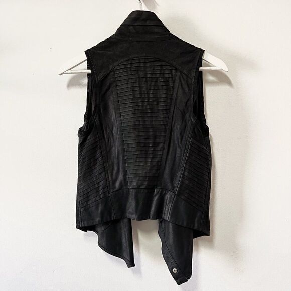 Lamarque Sarai Black Genuine Leather Waterfall Front Moto Vest - Picture 3 of 10
